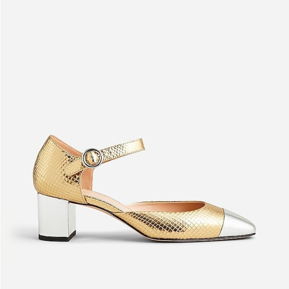 J. Crew Millie Ankle-strap Heels Gold Silver Size 9 NWOB